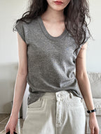Minimal U-Neck Knit T-Shirt — BL1001