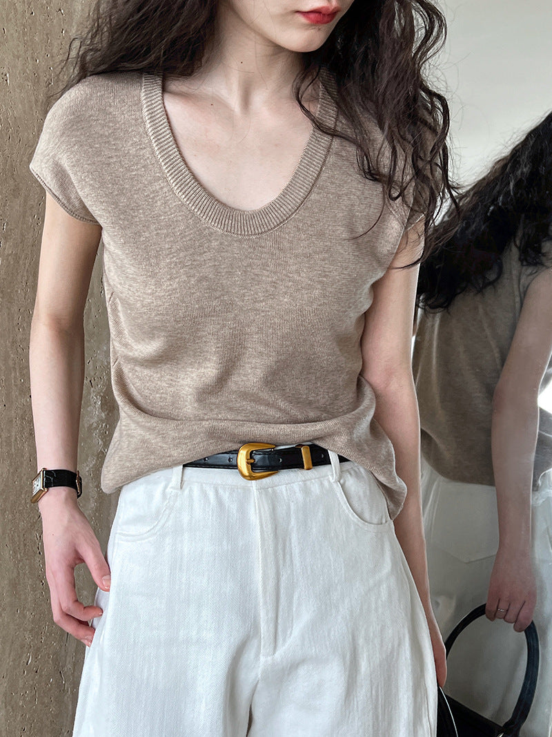 Minimal U-Neck Knit T-Shirt — BL1001