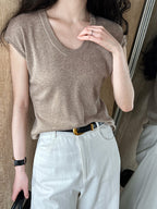 Minimal U-Neck Knit T-Shirt — BL1001