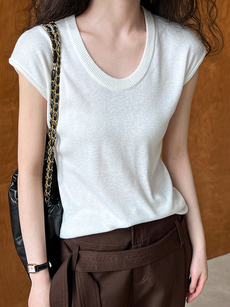 Minimal U-Neck Knit T-Shirt — BL1001