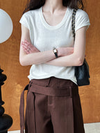 Minimal U-Neck Knit T-Shirt — BL1001