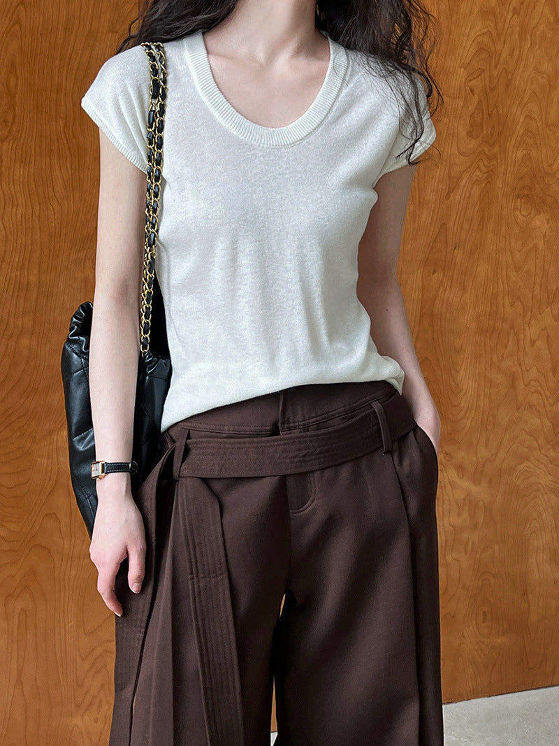 Minimal U-Neck Knit T-Shirt — BL1001
