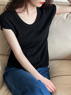 minimal u-neck knit t-shirt — BL1001
