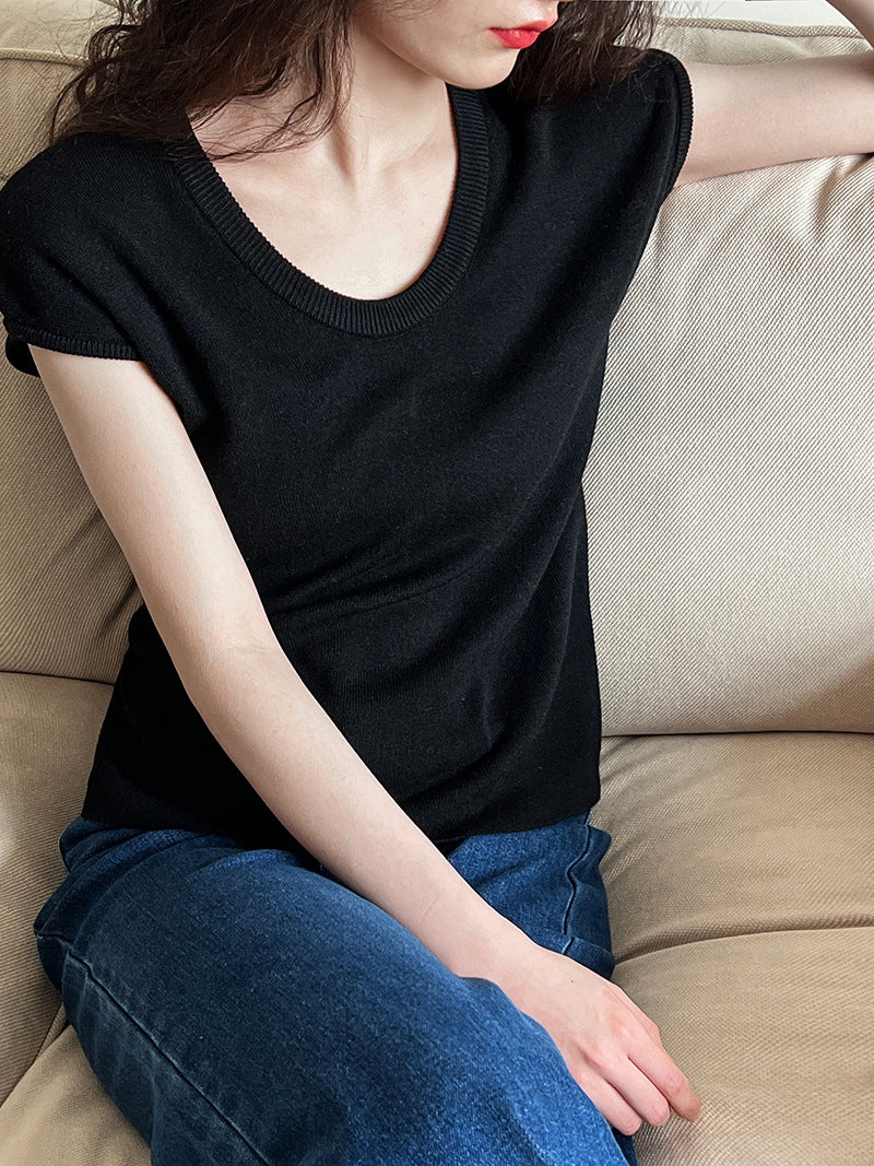 Minimal U-Neck Knit T-Shirt — BL1001