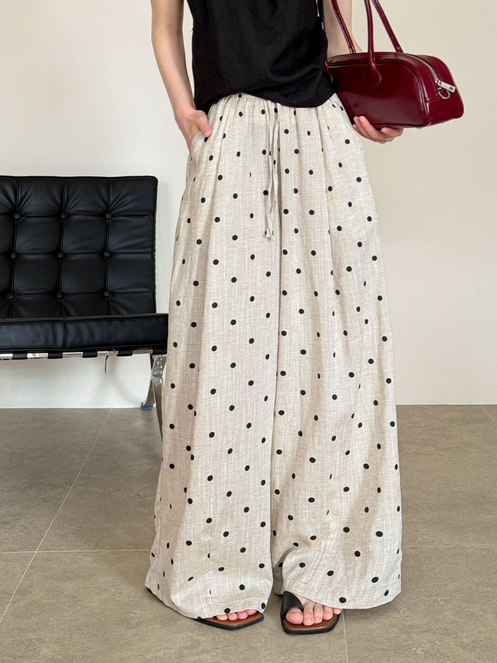 Dot Print Linen Wide Pants — BL1003