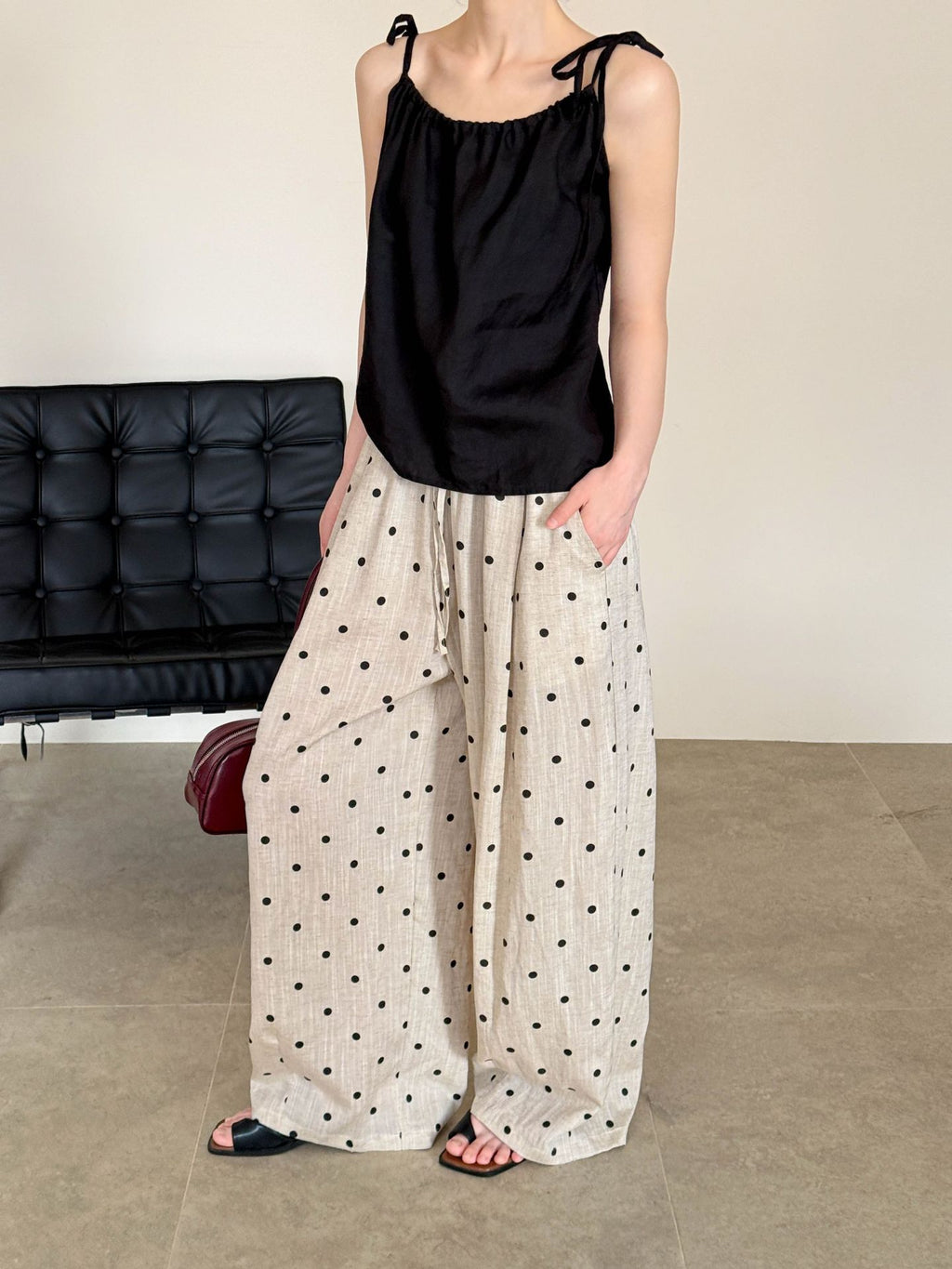 Dot Print Linen Wide Pants — BL1003