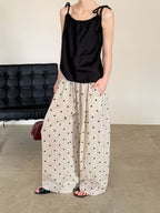 Dot Print Linen Wide Pants — BL1003