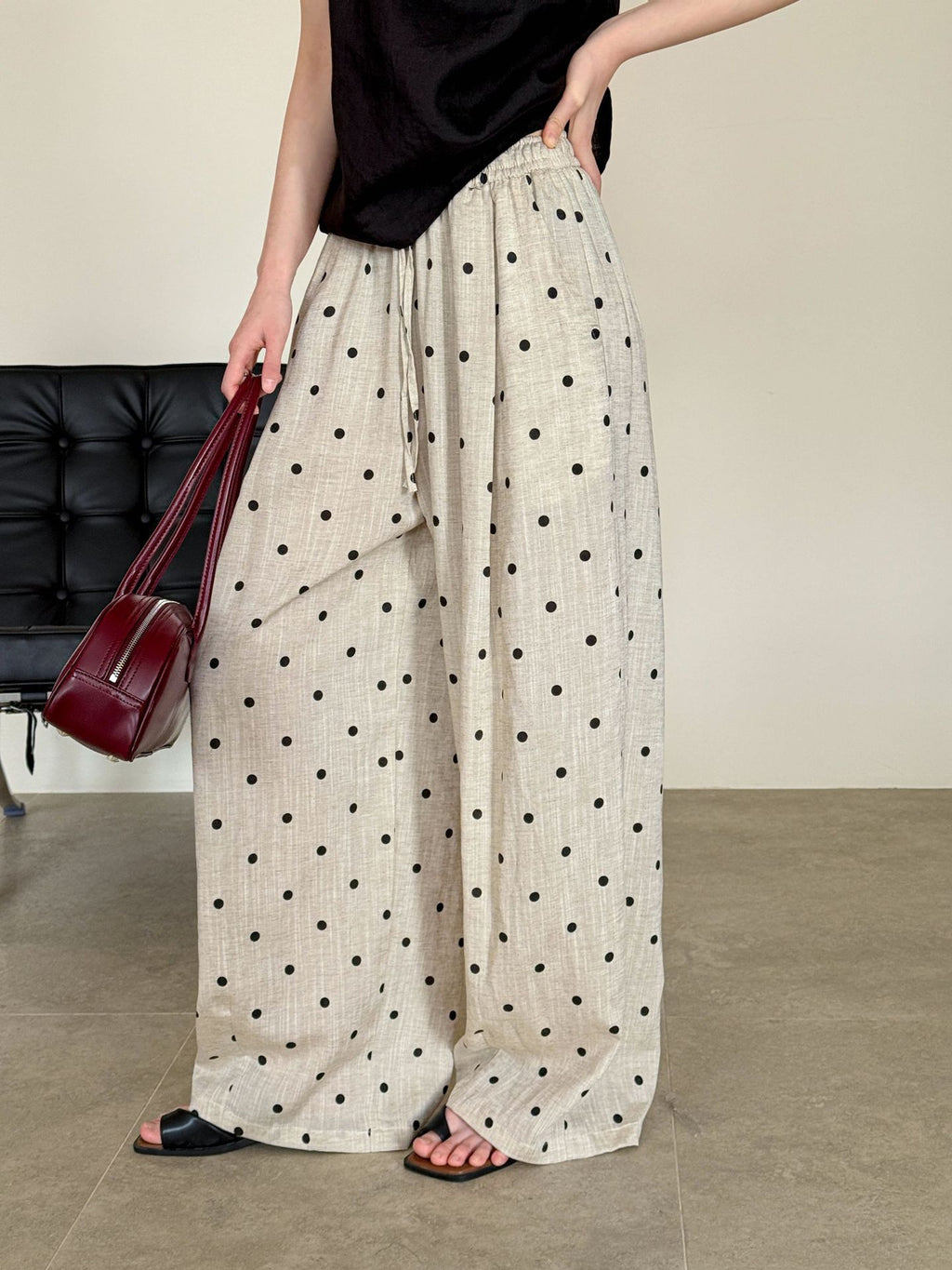 Dot Print Linen Wide Pants — BL1003
