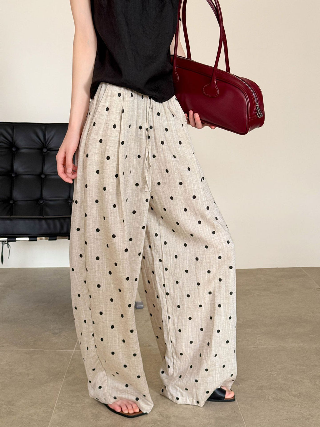 Dot Print Linen Wide Pants — BL1003