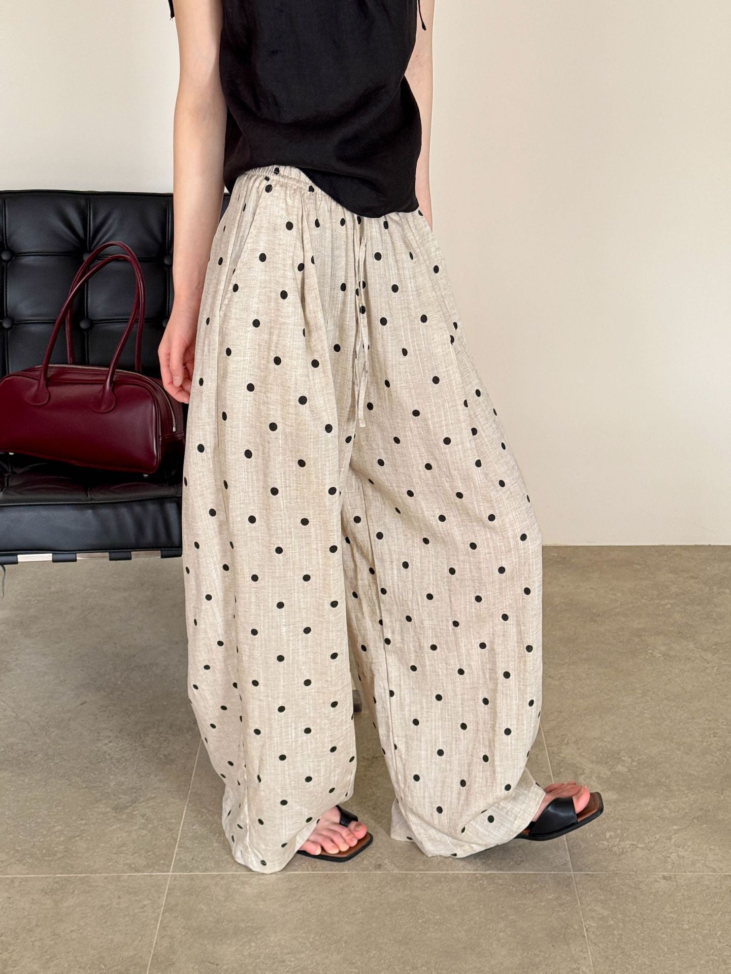 Dot Print Linen Wide Pants — BL1003