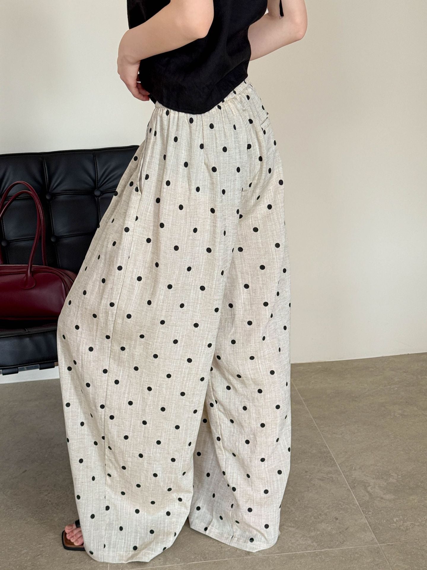Dot Print Linen Wide Pants — BL1003