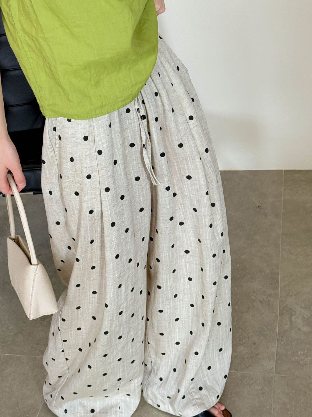Dot Print Linen Wide Pants — BL1003