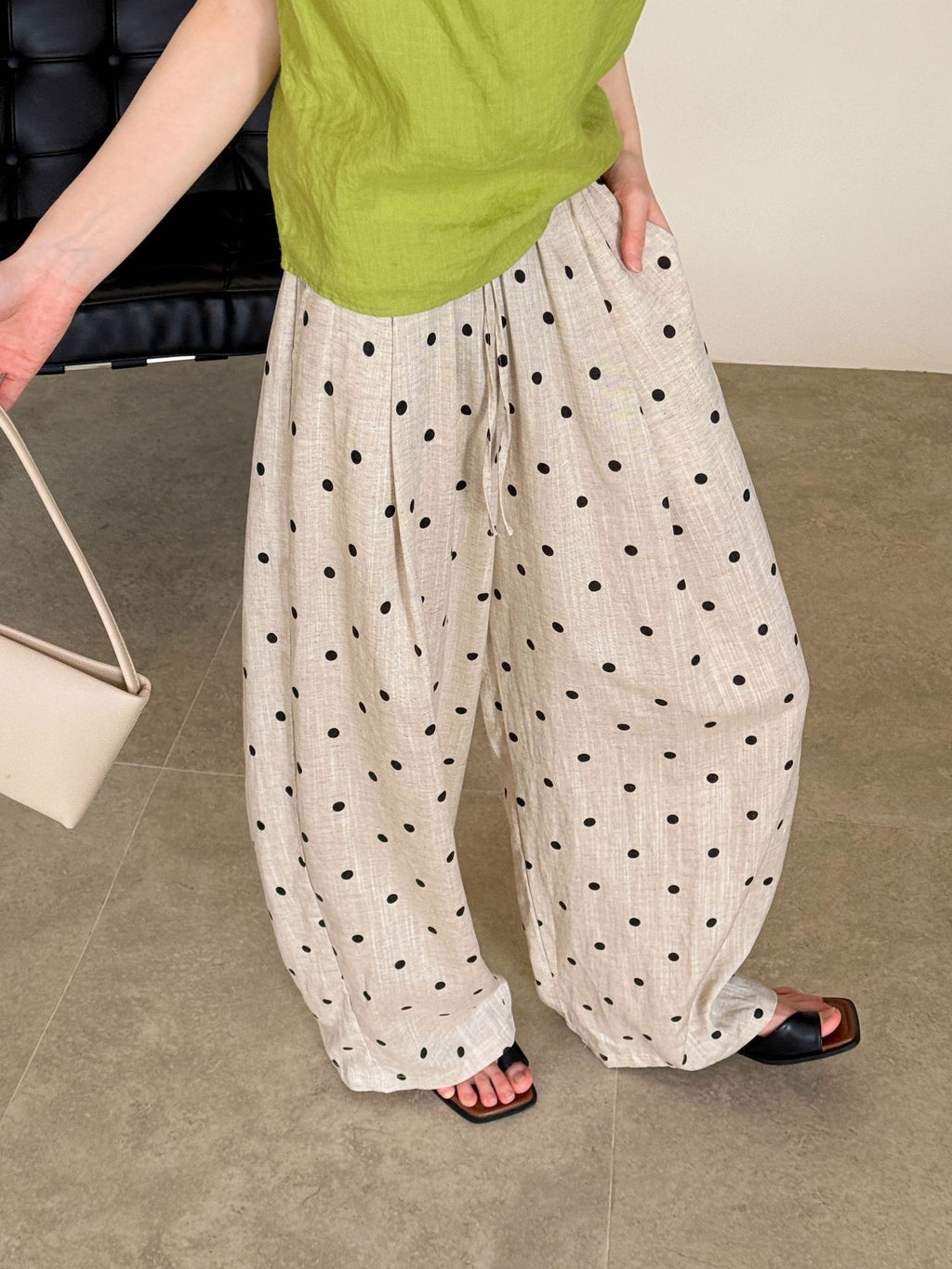 Dot Print Linen Wide Pants — BL1003