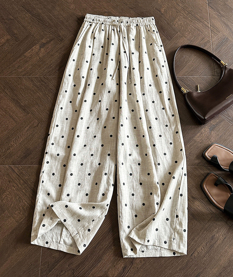 Dot Print Linen Wide Pants — BL1003