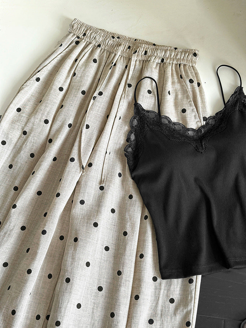 Dot Print Linen Wide Pants — BL1003