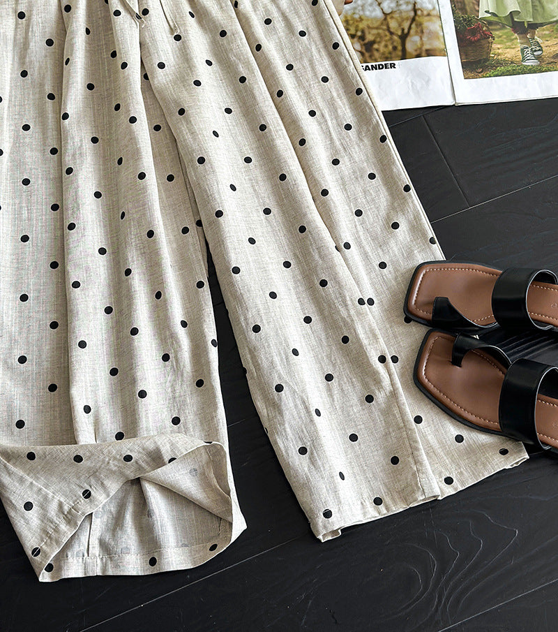 Dot Print Linen Wide Pants — BL1003