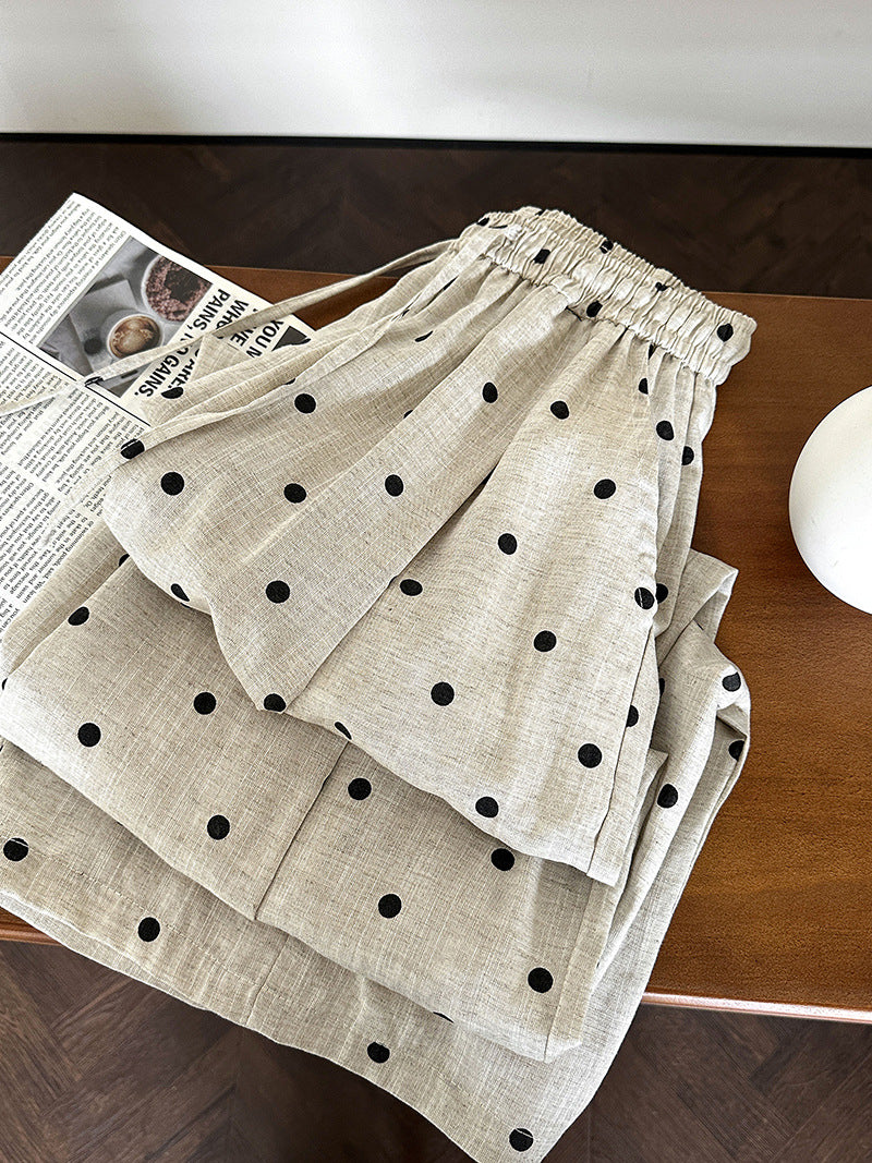 Dot Print Linen Wide Pants — BL1003