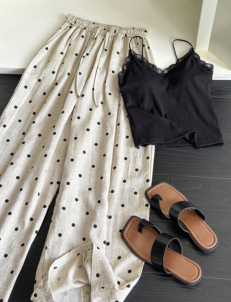 Dot Print Linen Wide Pants — BL1003