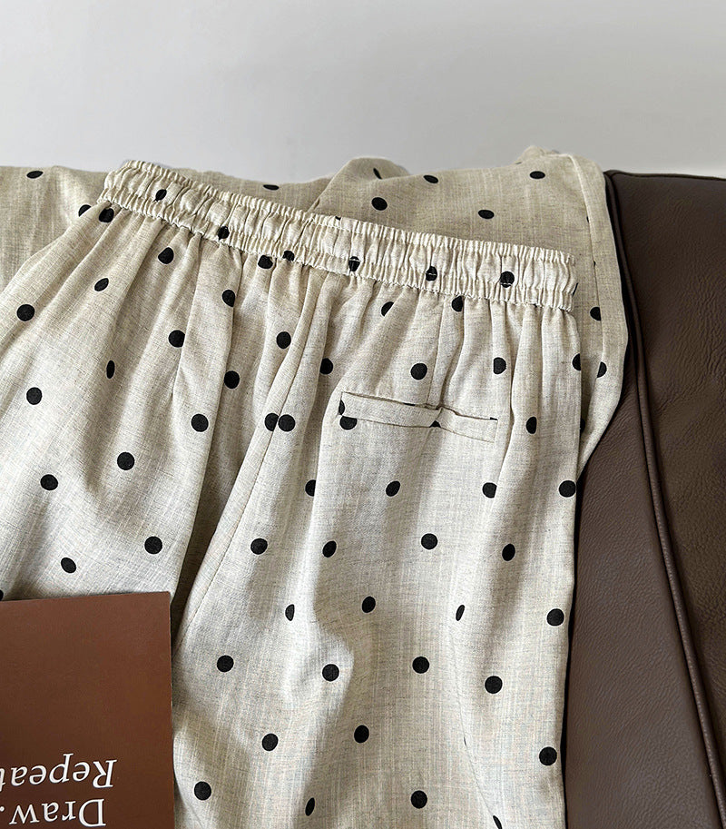 Dot Print Linen Wide Pants — BL1003