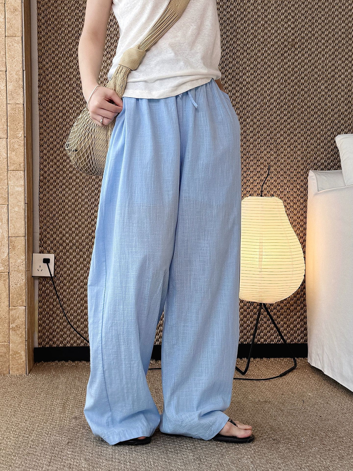 Cotton Linen Drawstring Wide Pants — BL1004