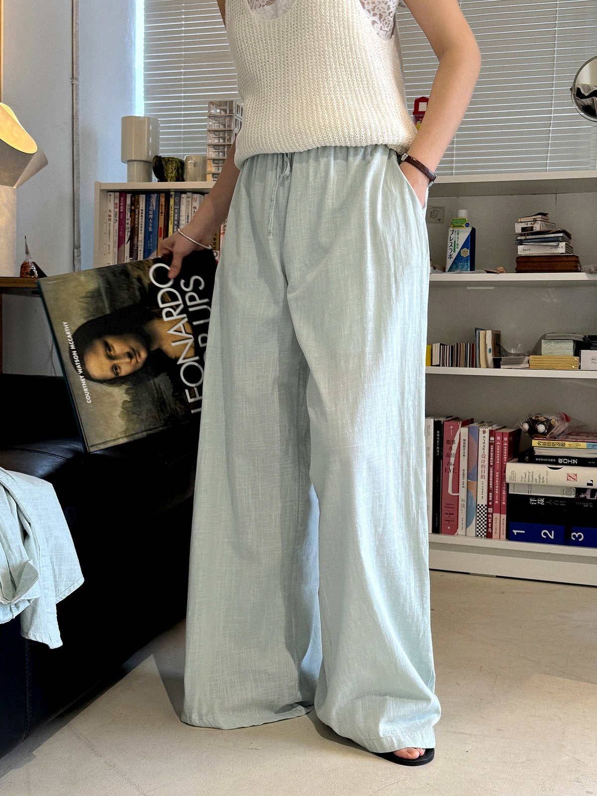 Cotton Linen Drawstring Wide Pants — BL1004