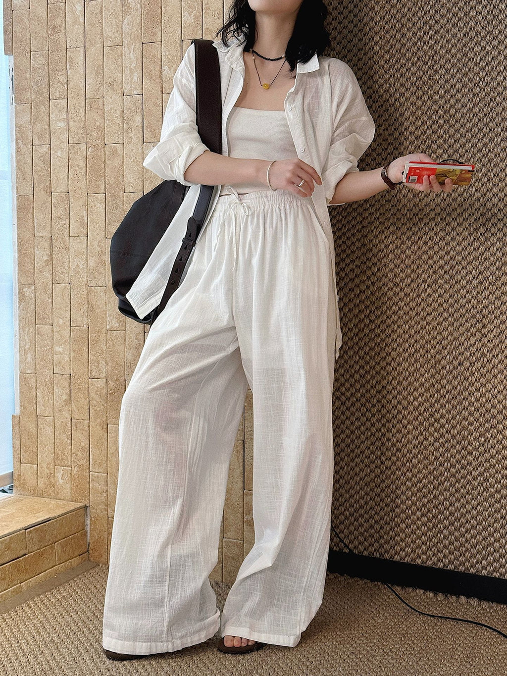 Cotton Linen Drawstring Wide Pants — BL1004