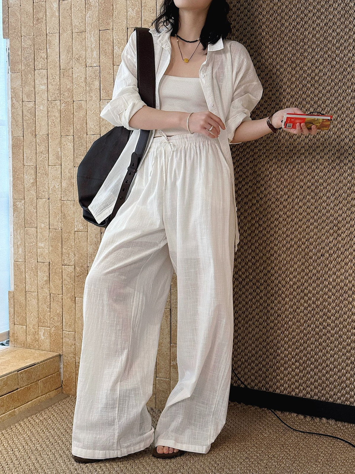 Cotton Linen Drawstring Wide Pants — BL1004
