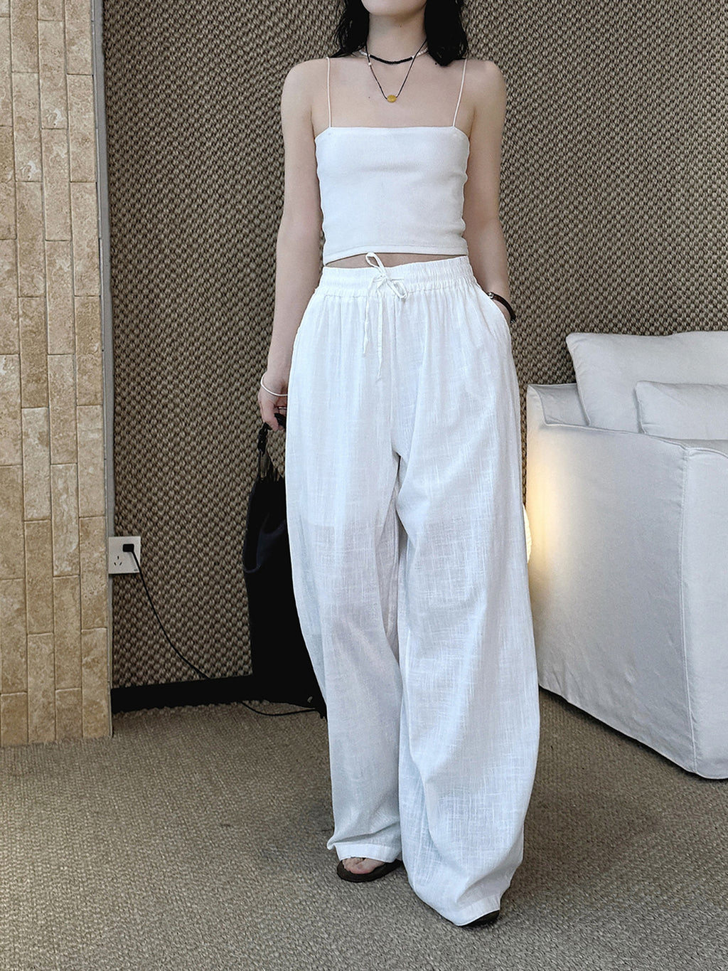 Cotton Linen Drawstring Wide Pants — BL1004
