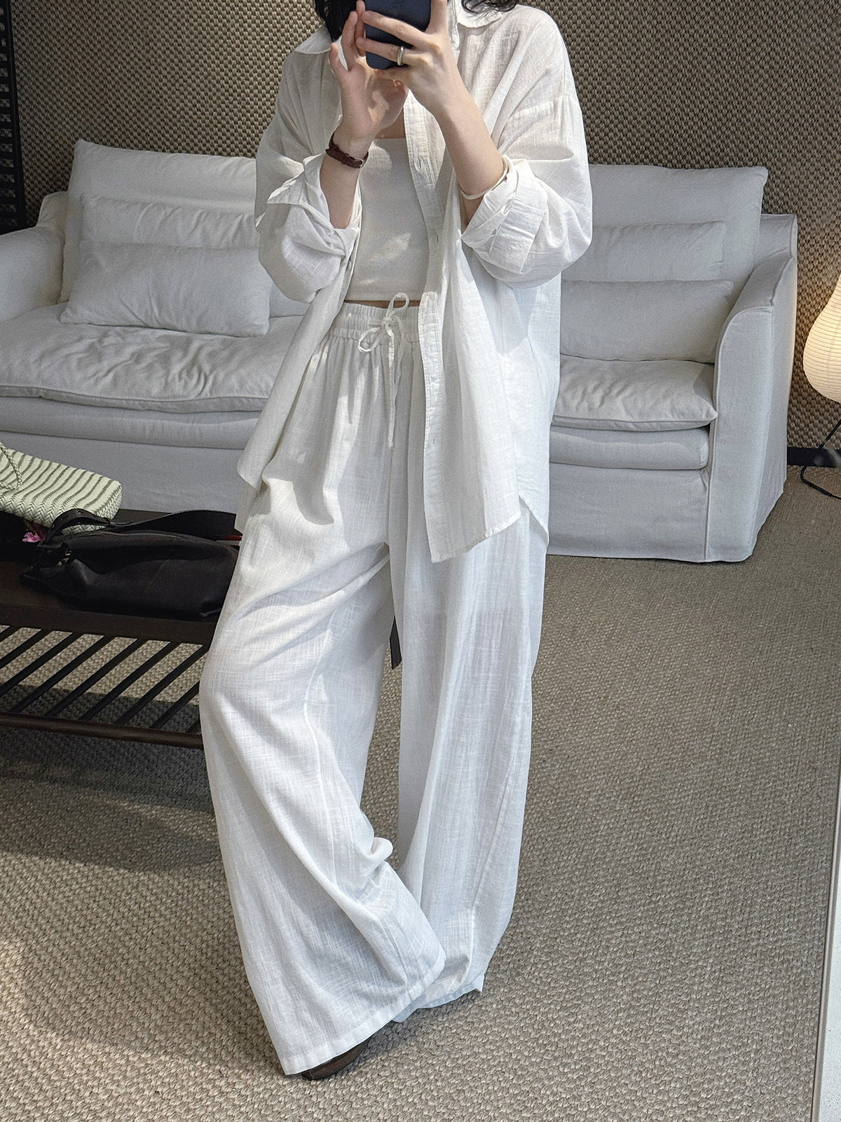 Cotton Linen Drawstring Wide Pants — BL1004