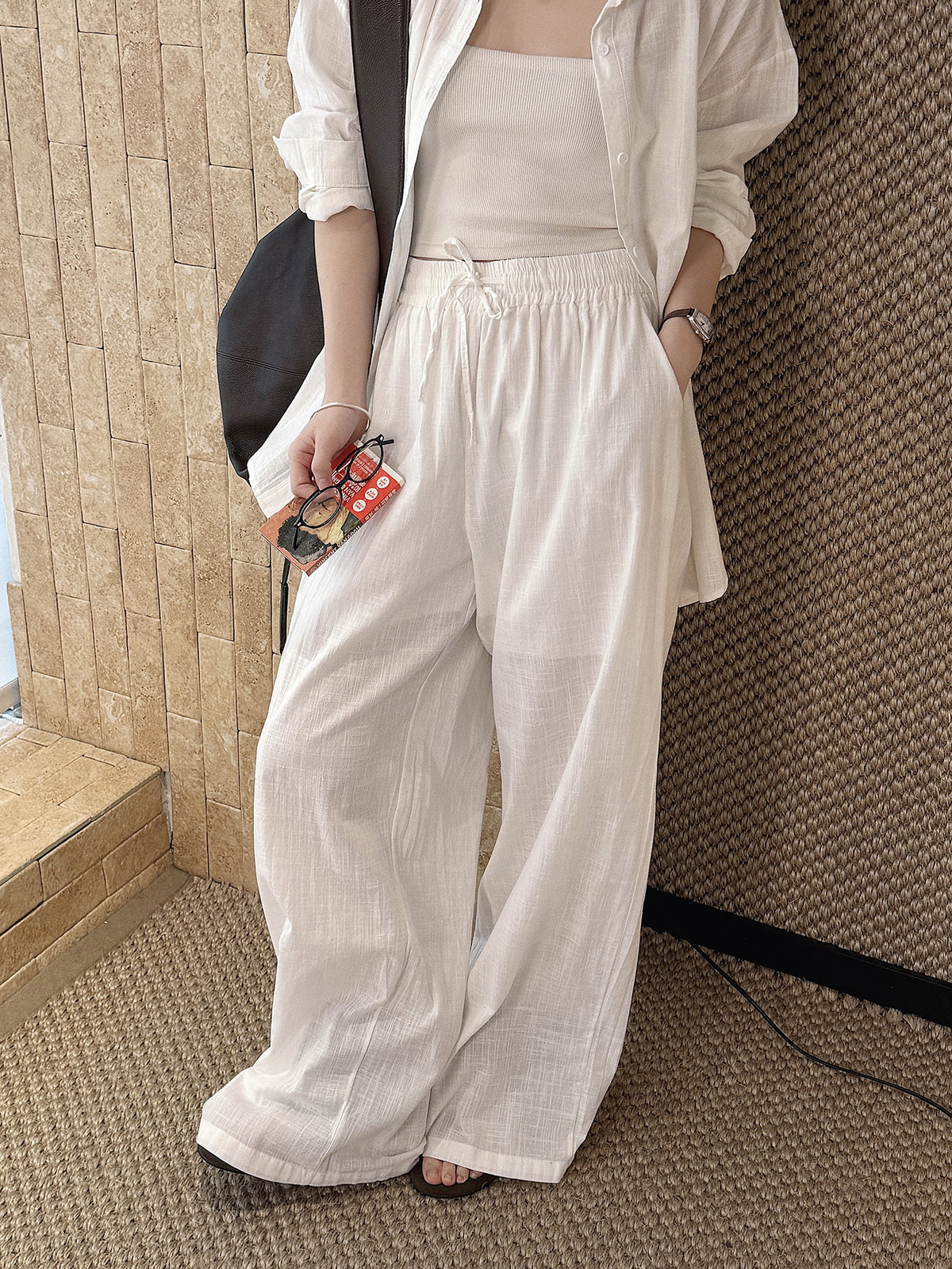 Cotton Linen Drawstring Wide Pants — BL1004