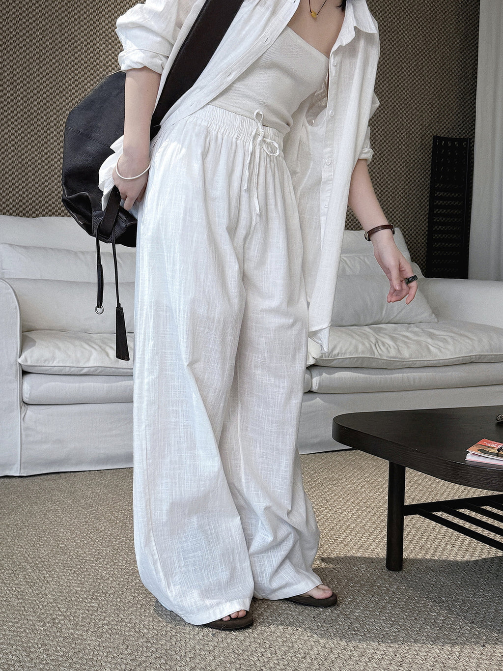 Cotton Linen Drawstring Wide Pants — BL1004