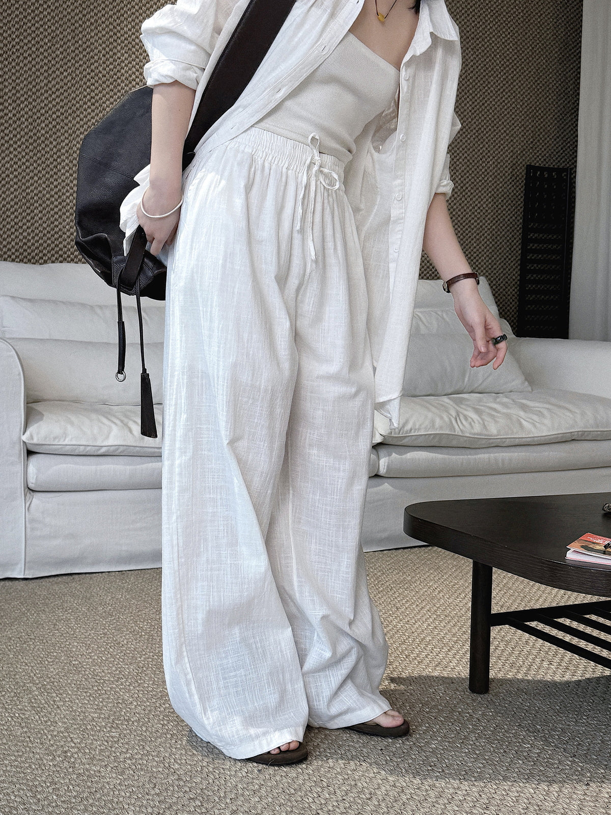 Cotton Linen Drawstring Wide Pants — BL1004