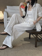 Cotton Linen Drawstring Wide Pants — BL1004