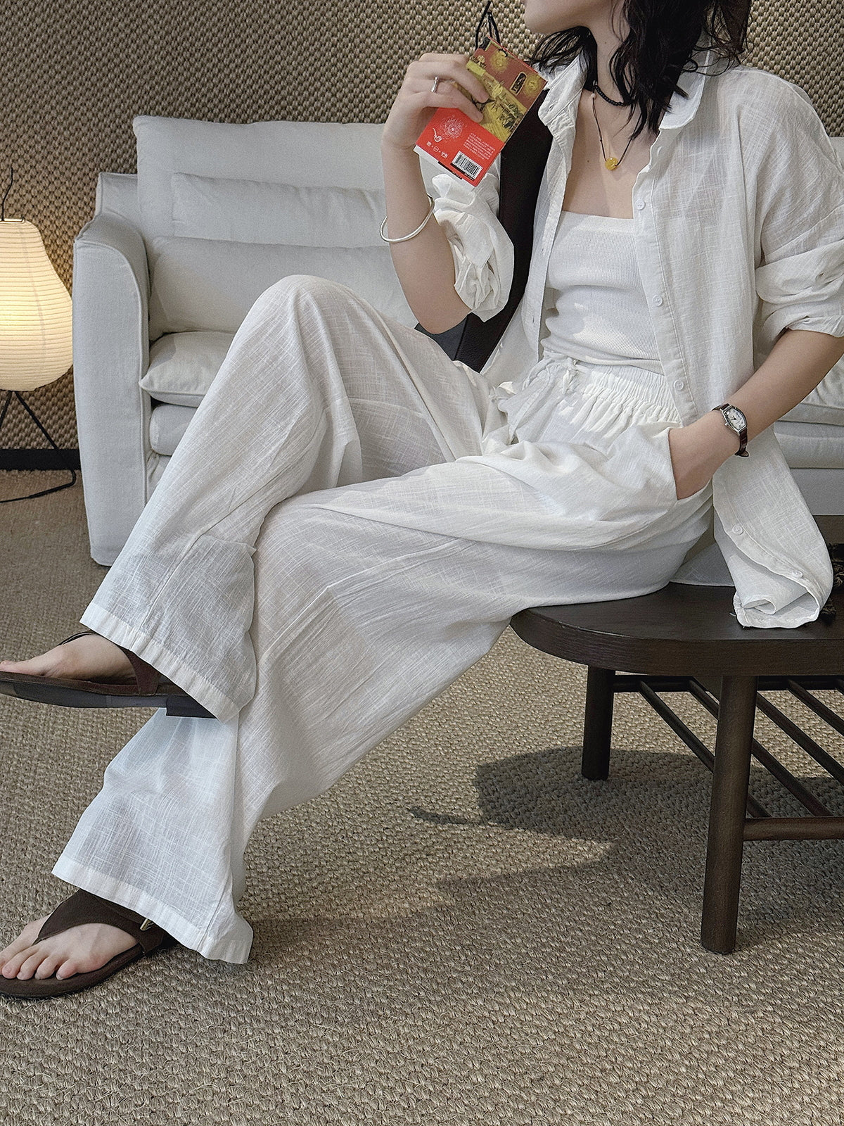 Cotton Linen Drawstring Wide Pants — BL1004