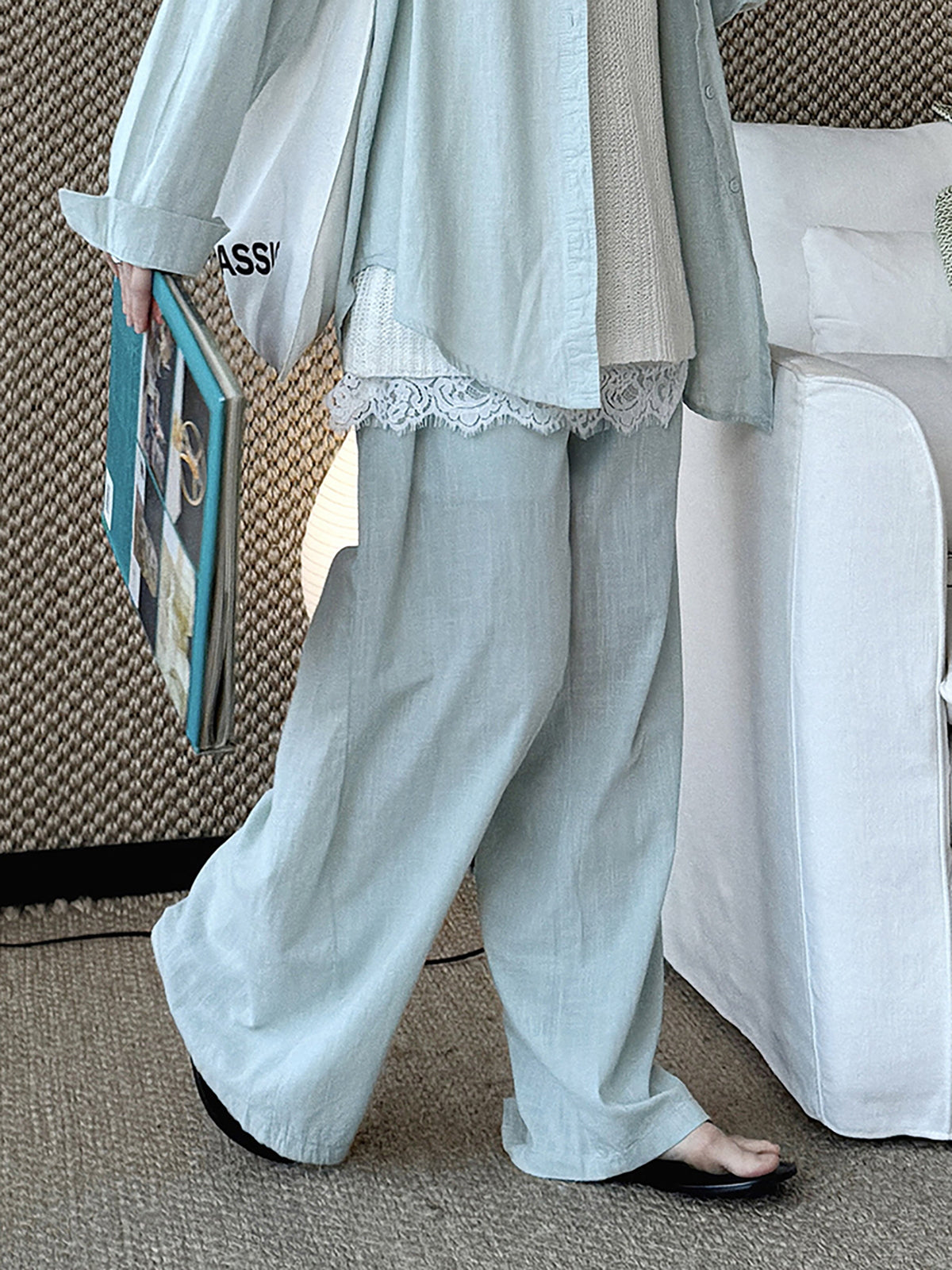 Cotton Linen Drawstring Wide Pants — BL1004