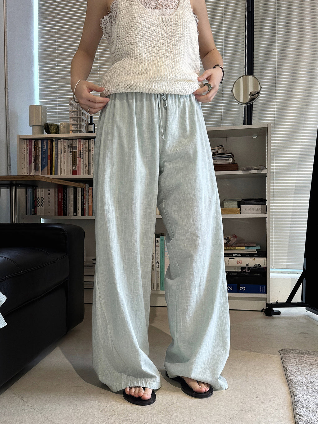 Cotton Linen Drawstring Wide Pants — BL1004
