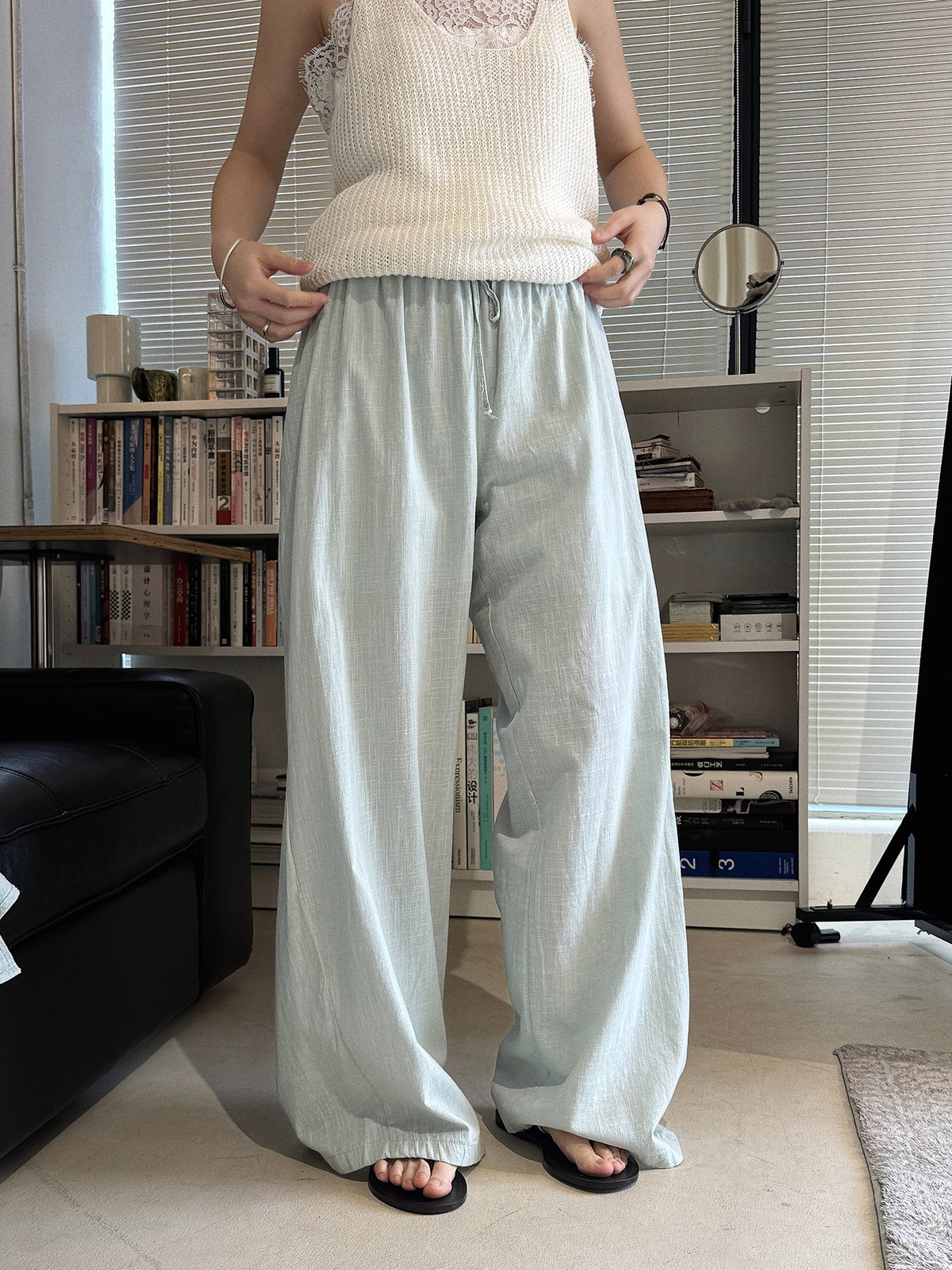 Cotton Linen Drawstring Wide Pants — BL1004