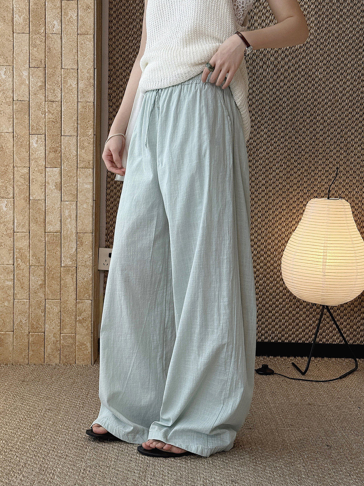 Cotton Linen Drawstring Wide Pants — BL1004