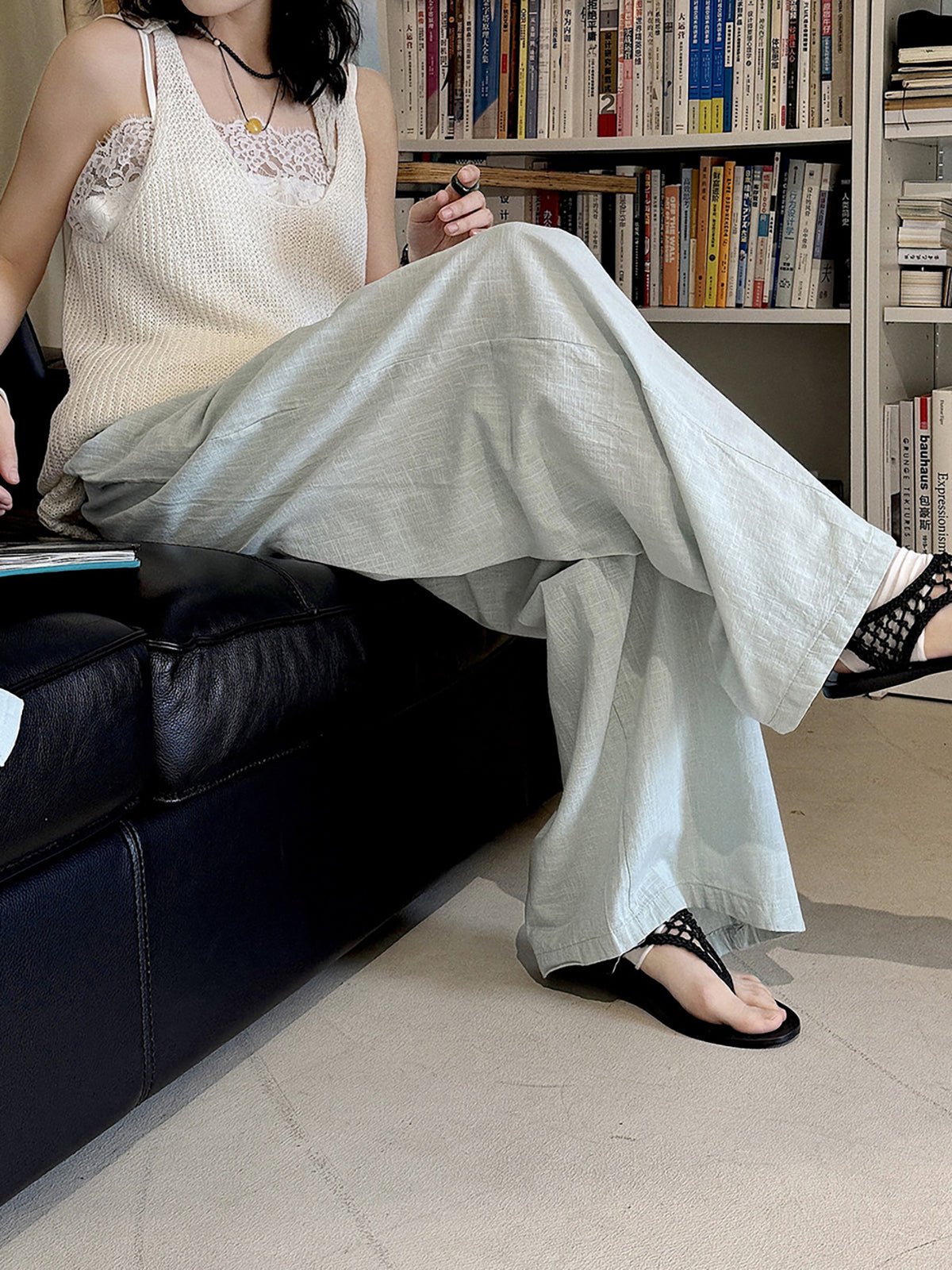 Cotton Linen Drawstring Wide Pants — BL1004