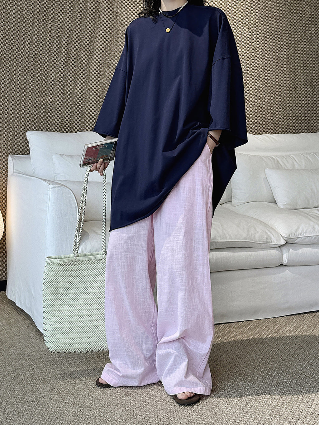 Cotton Linen Drawstring Wide Pants — BL1004