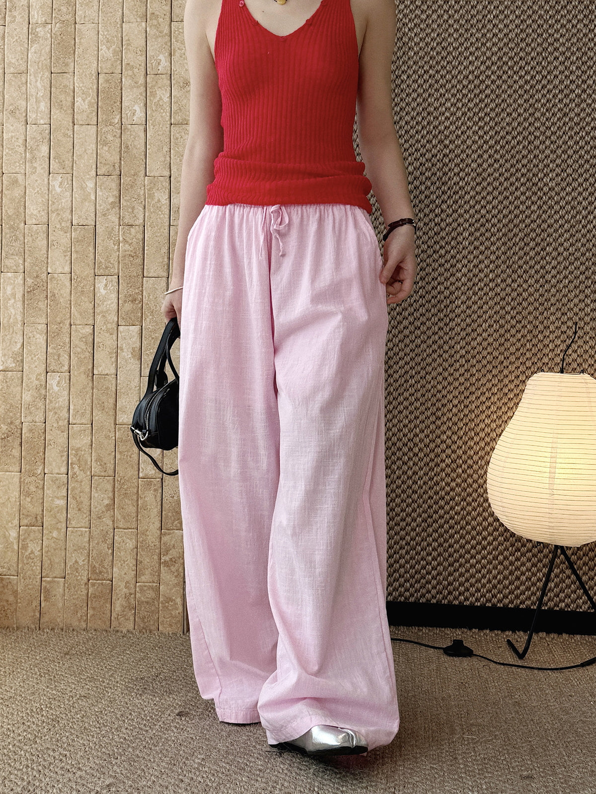 Cotton Linen Drawstring Wide Pants — BL1004