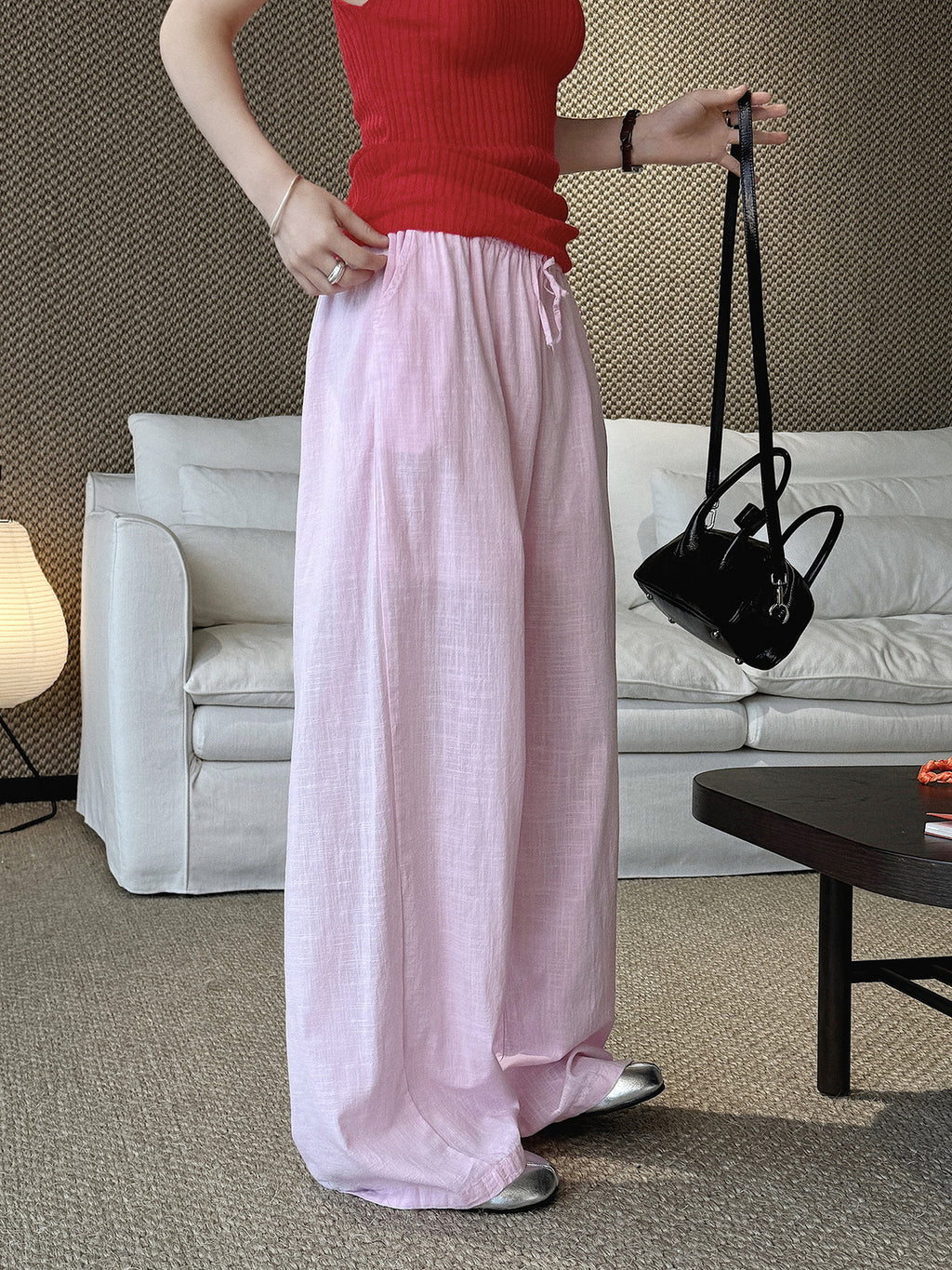 Cotton Linen Drawstring Wide Pants — BL1004