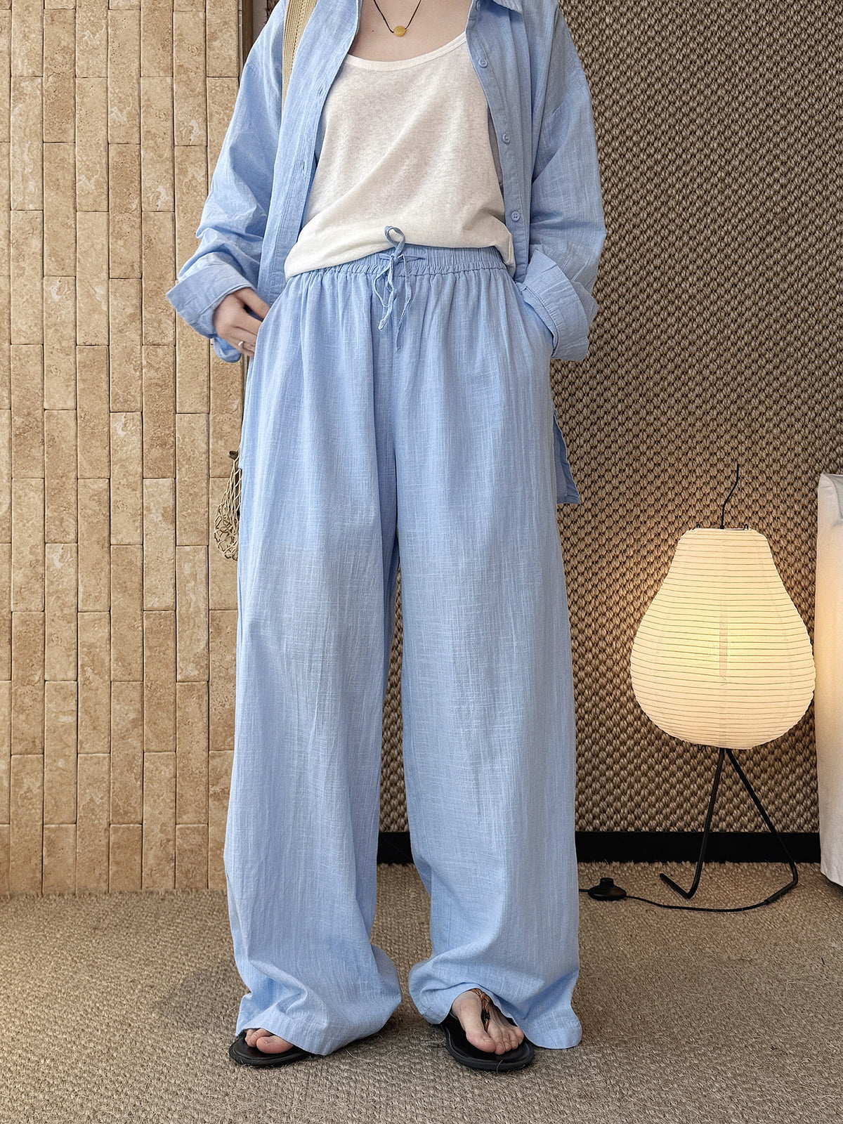 Cotton Linen Drawstring Wide Pants — BL1004