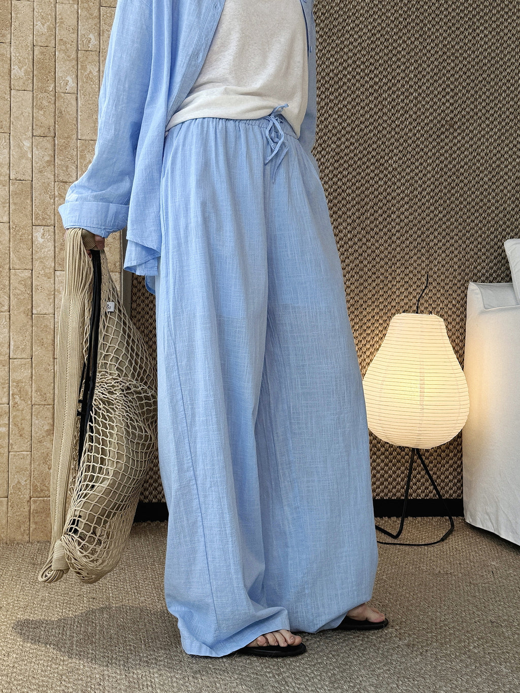 Cotton Linen Drawstring Wide Pants — BL1004