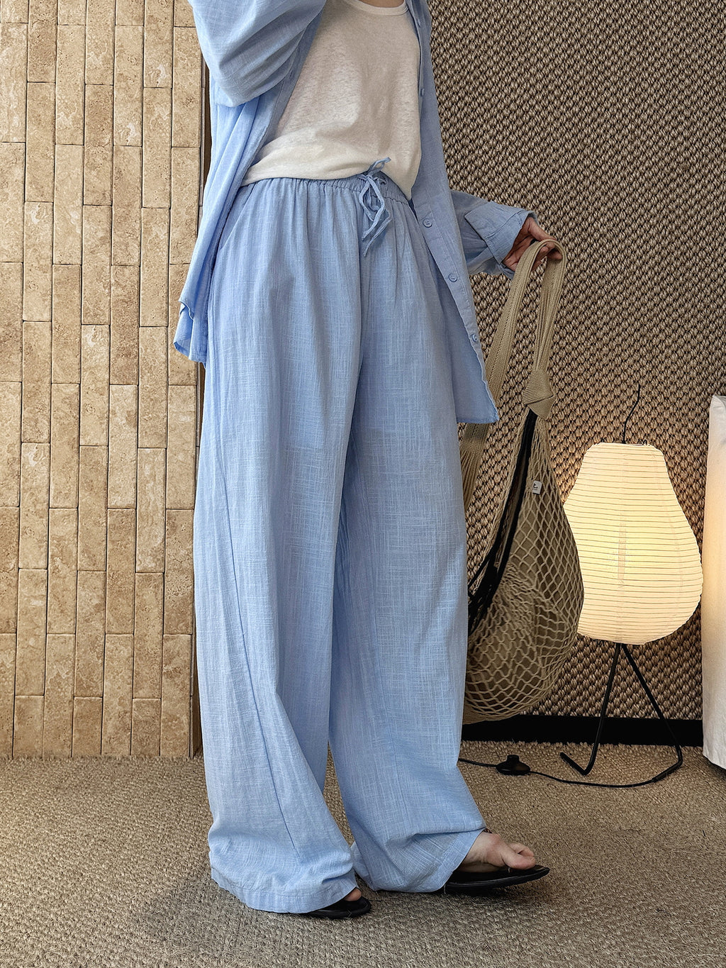 Cotton Linen Drawstring Wide Pants — BL1004