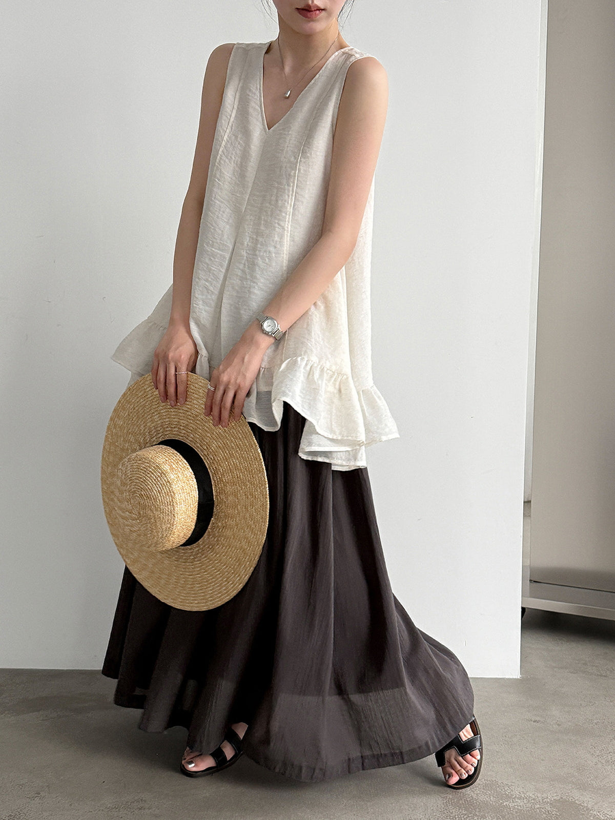 V-Neck Flare Tiered Vest — BL1006