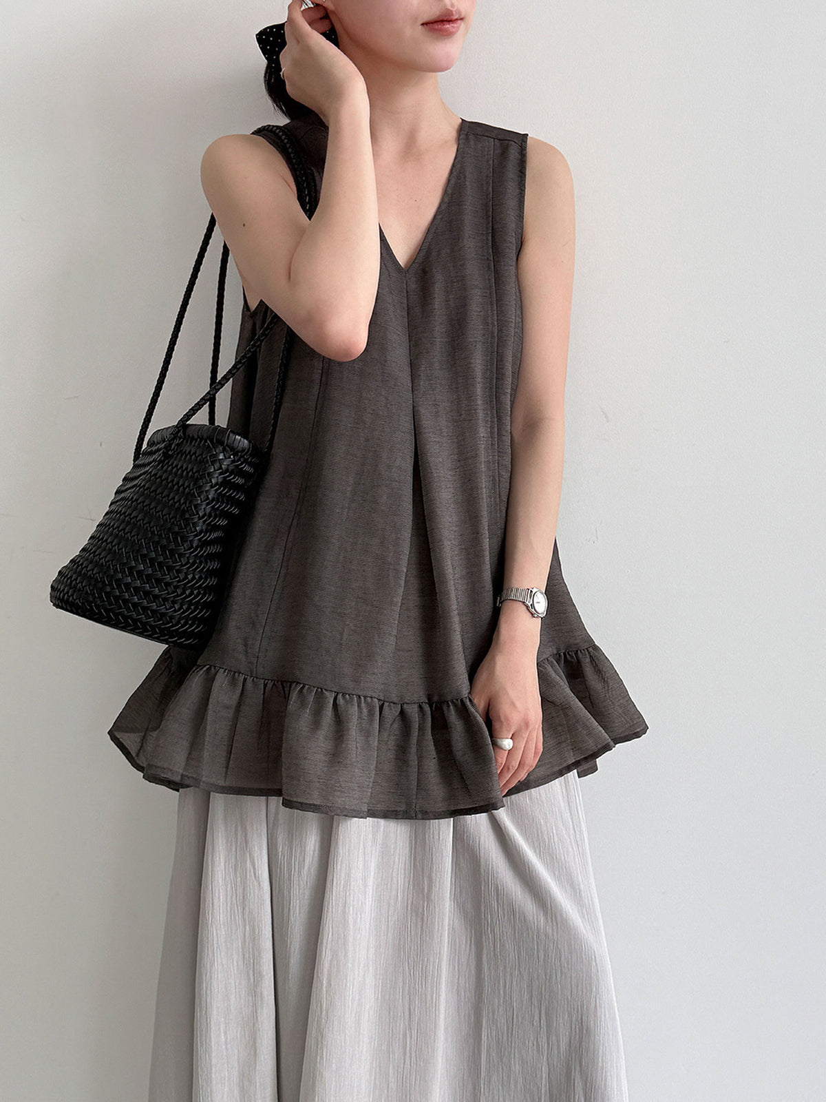 V-Neck Flare Tiered Vest — BL1006
