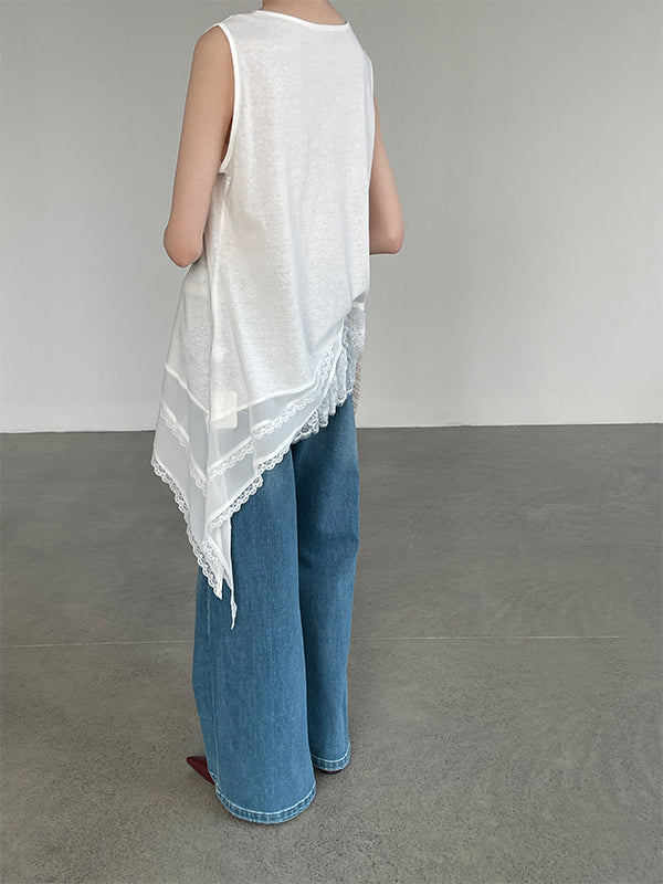 Asymmetry Sleeveless Lace Top — BL1010