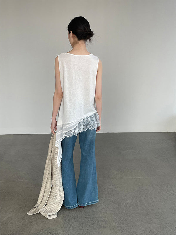 Asymmetry Sleeveless Lace Top — BL1010