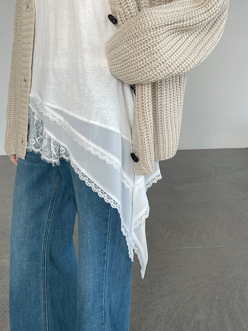 Asymmetry Sleeveless Lace Top — BL1010